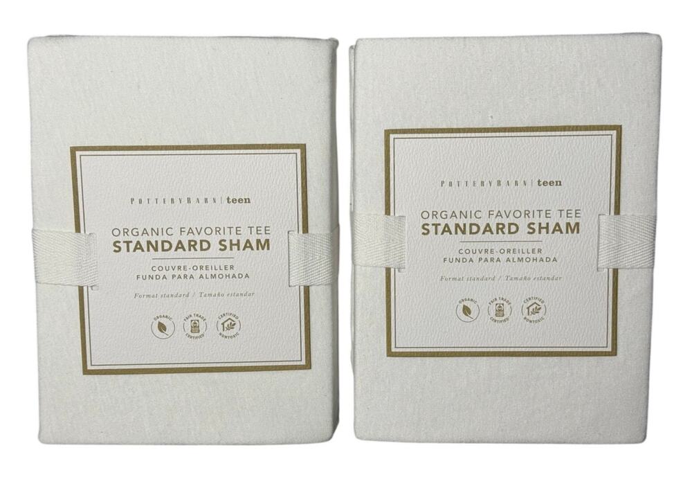 (2) Pottery Barn Teen Organic Favorite Tee Standard Sham NWT White - Set of 2